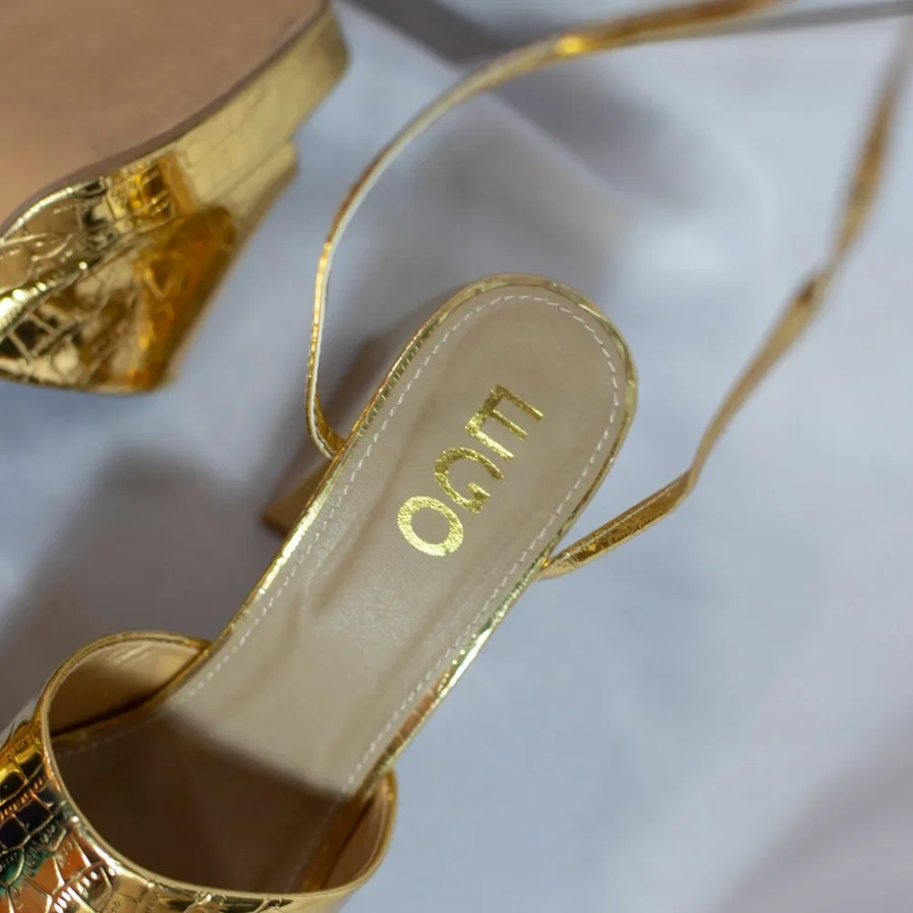 EGO Dreamer Womens Gold Croc Block Platform Heels Shoes Lace Up Size US 8M